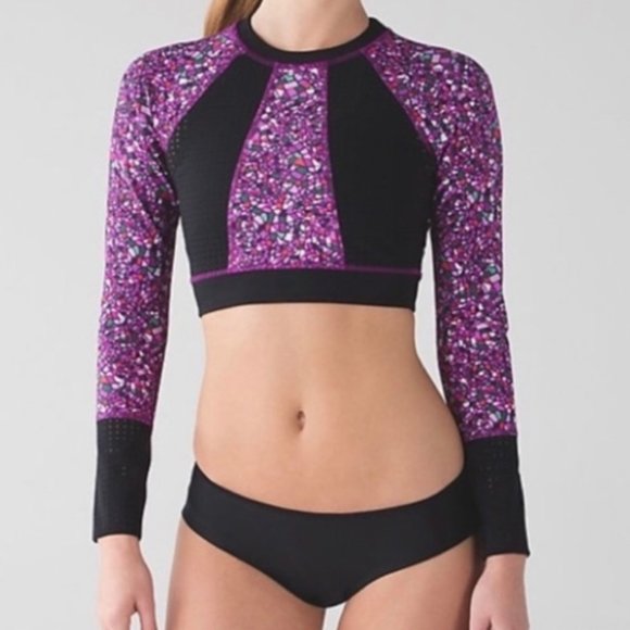 Lululemon Tidal Flow Paddle Top Rash Guard Reversible Paradise Camo Black 6 NEW - Picture 1 of 12